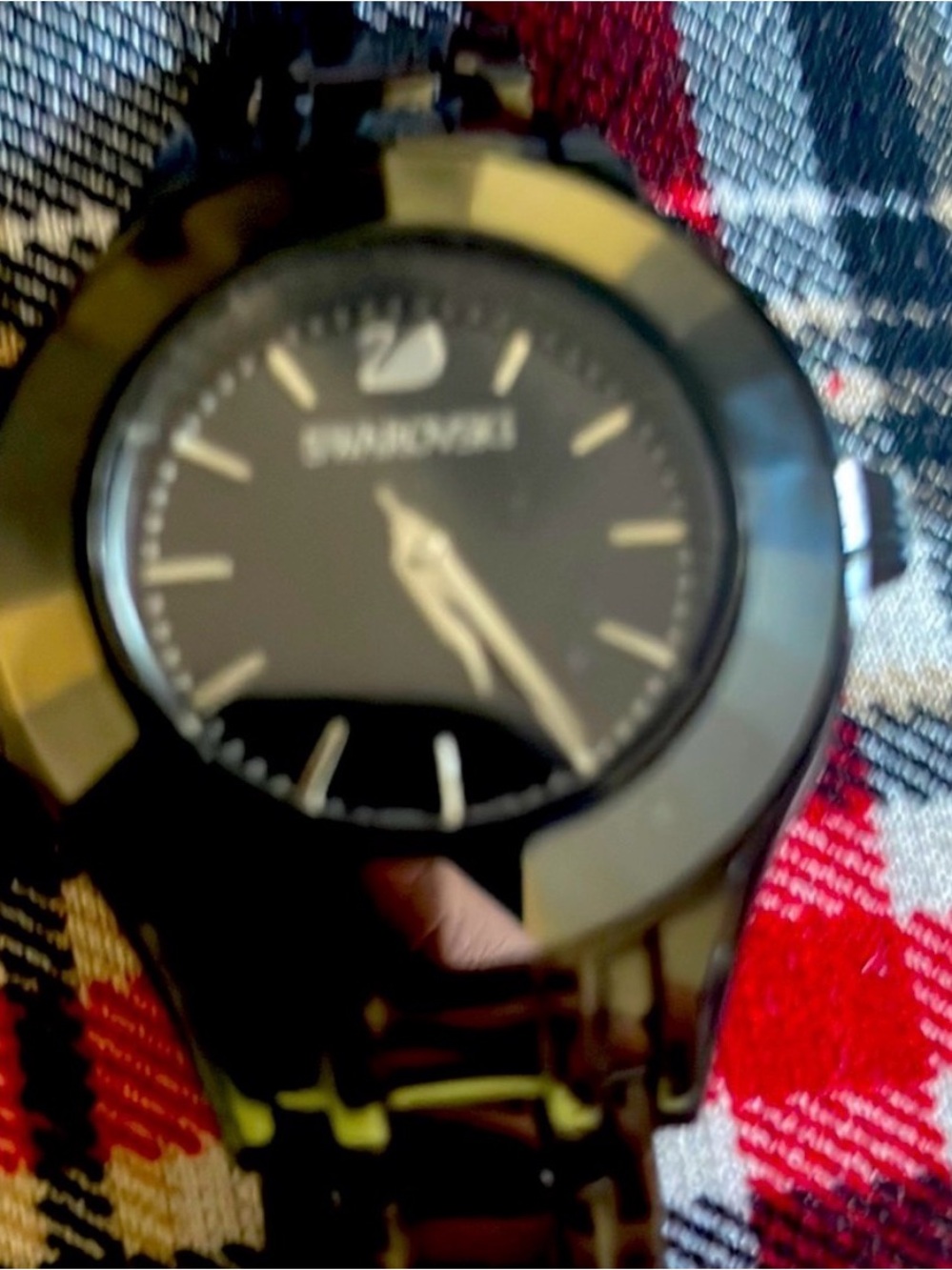 Swarovski Black Faceted Crystal Bezel Watch